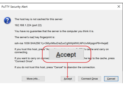 adopt unifi access point with ssh putty security alert